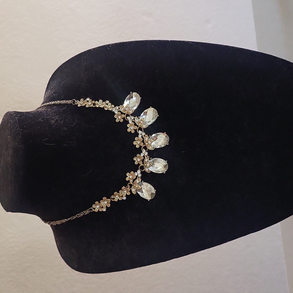 Vintage style flower and crystal statement necklace